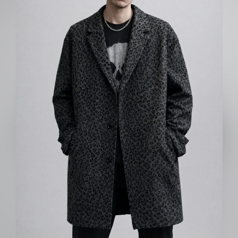 Topman Gray Leopard Print Coat